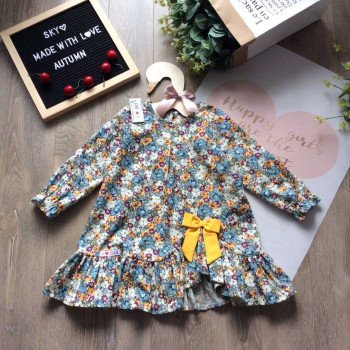 Váy thu hoa đuôi cá vạt chéo bé gái